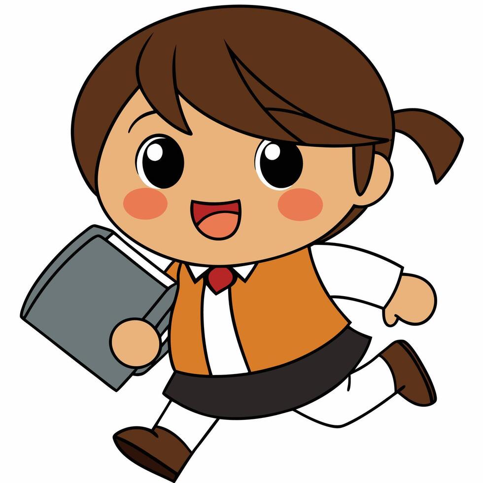 a cartoon girl white background running with a book vector