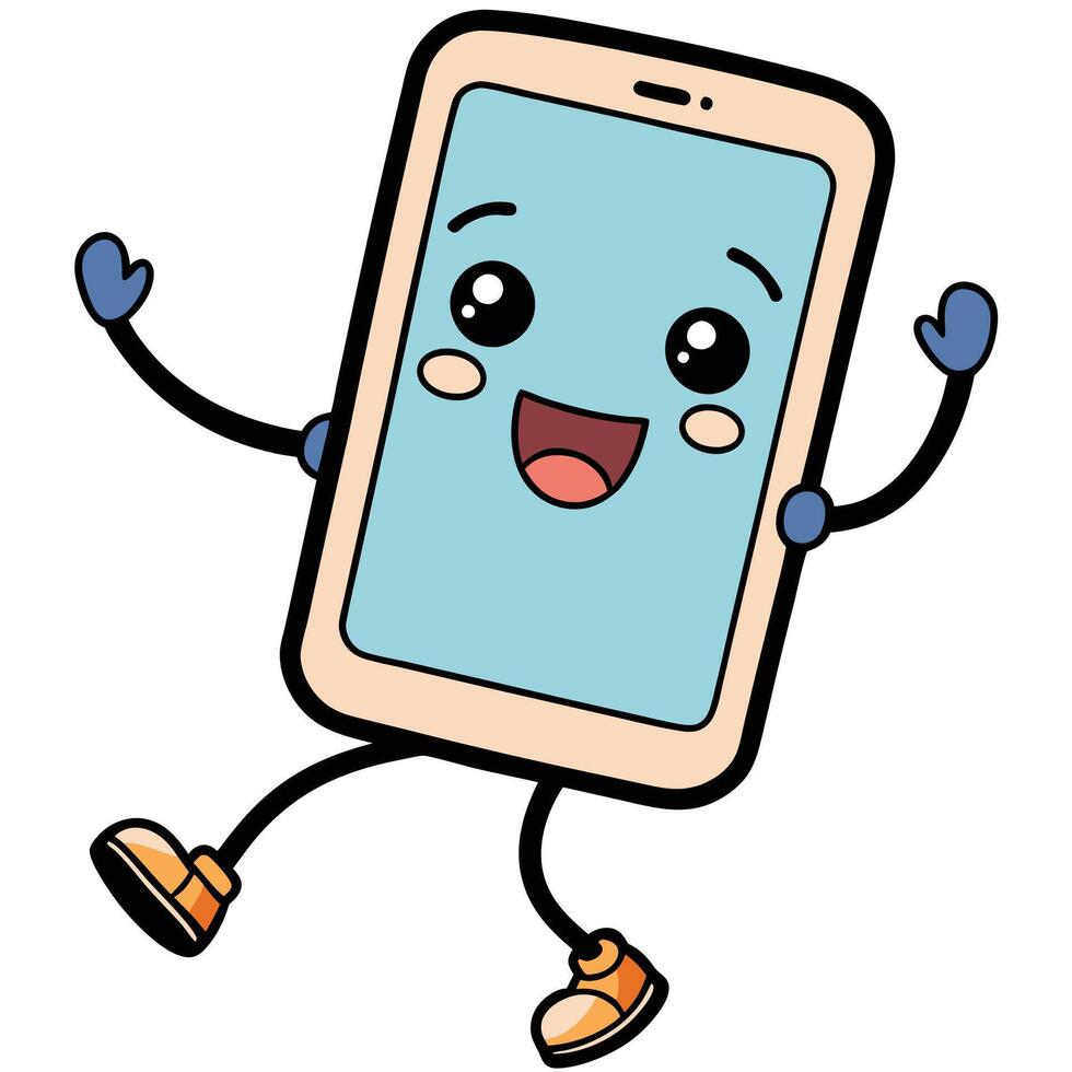 a cartoon phone character with arms and legs vector