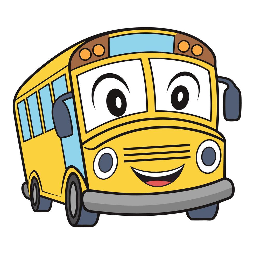 a cartoon school bus with smiling eyes and a smile vector