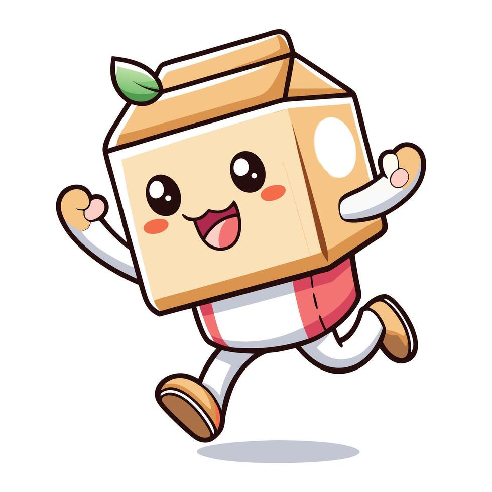 cartoon milk box running with arms outstretched vector