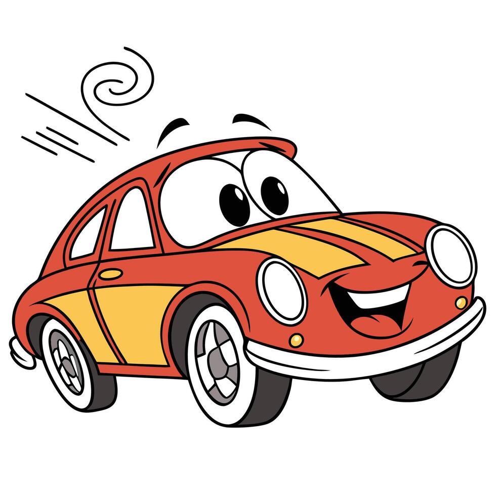 cartoon car with smiling face white background vector