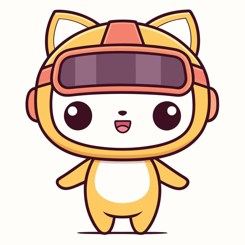 a cartoon cat wearing goggles and a helmet white background vector