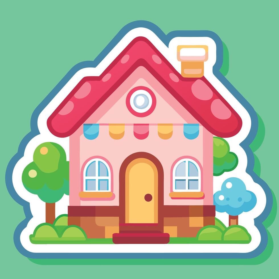 a sticker of a house with a pink roof vector