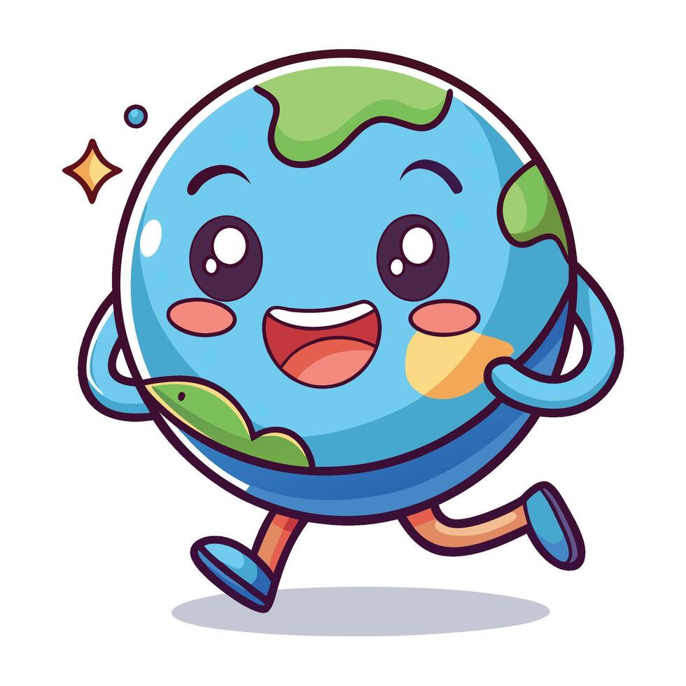 earth running cartoon character illustration vector