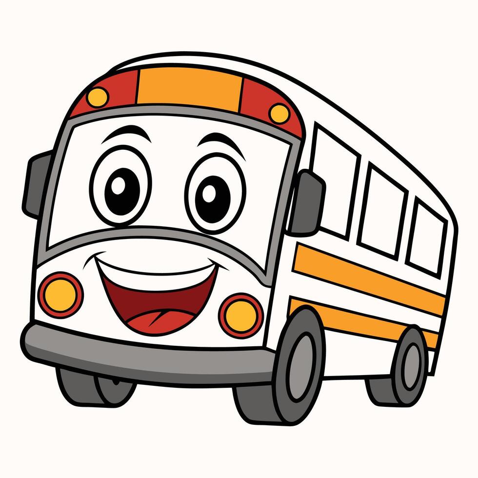 cartoon bus with smiling face and eyes white background vector