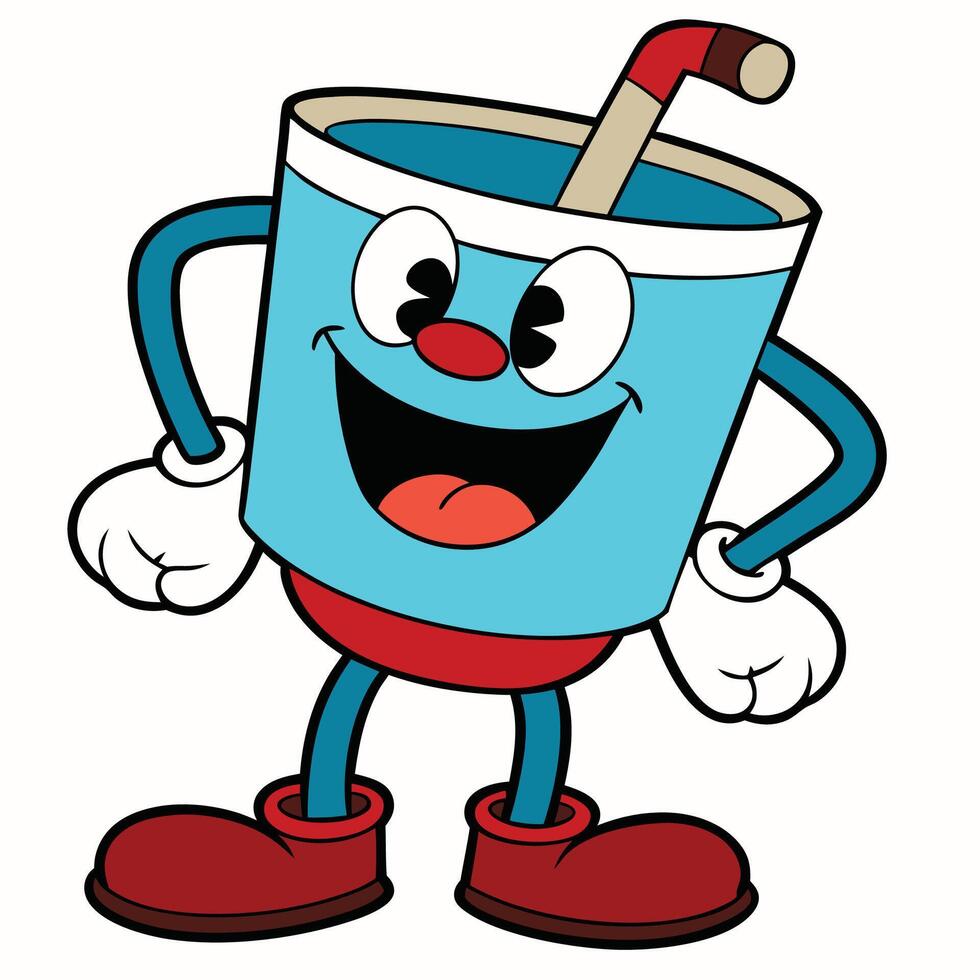 a cartoon cup with a straw and a smile white background vector
