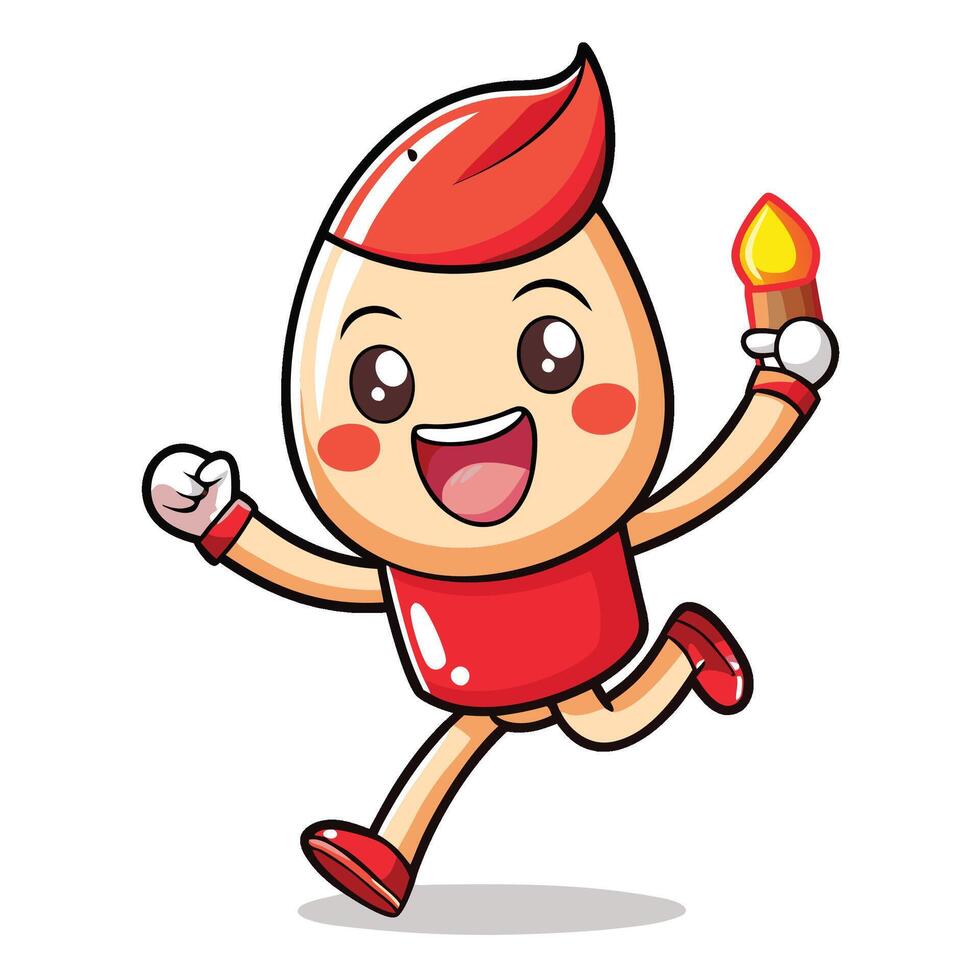 a cartoon egg character running with a torch vector