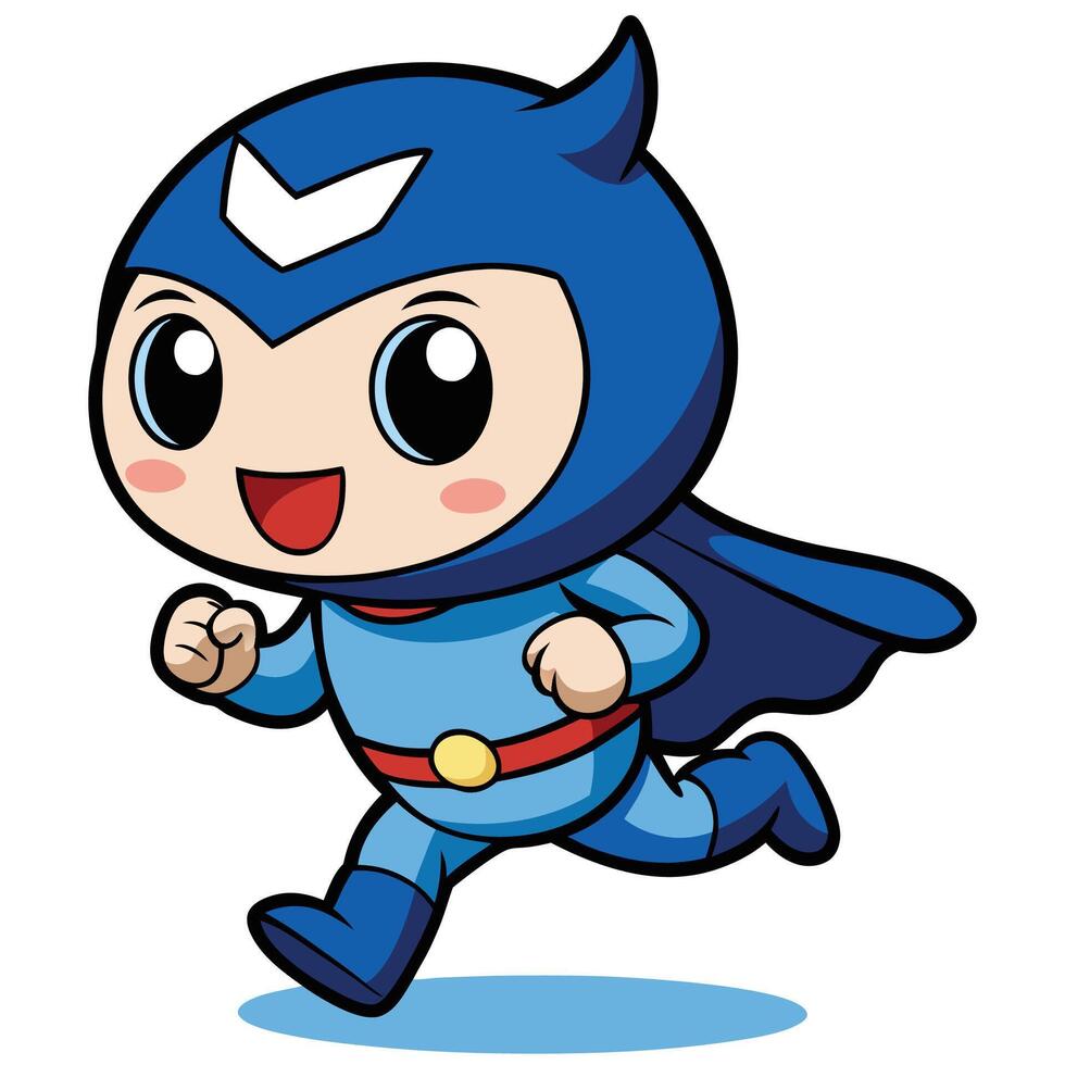 a cartoon character runninwhite backgroundwhite backgroundg with a blue cape vector