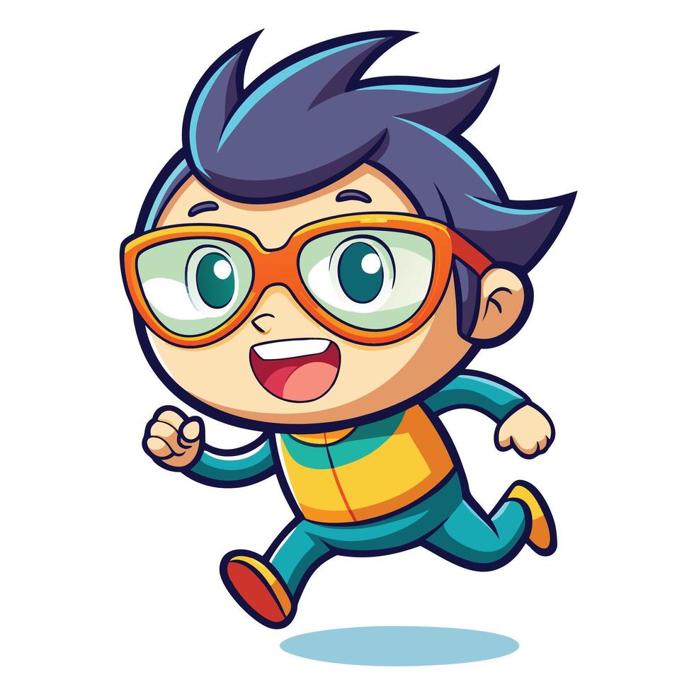 cartoon boy running with glasses on vector