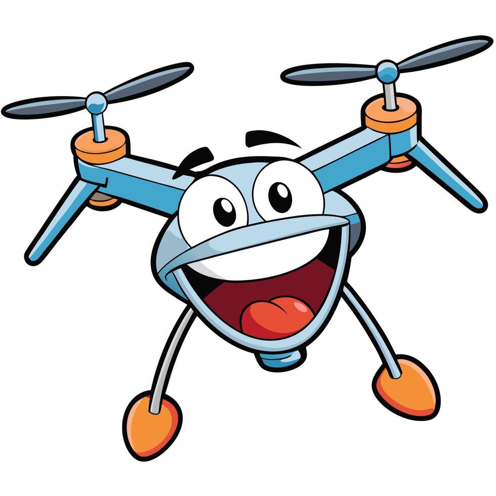 a cartoon blue drone flying with its arms up vector