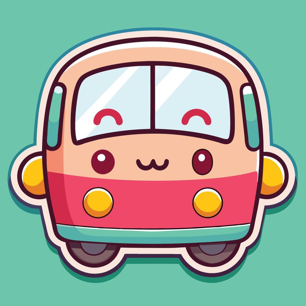 a cute bus with a smiley face on it white background vector