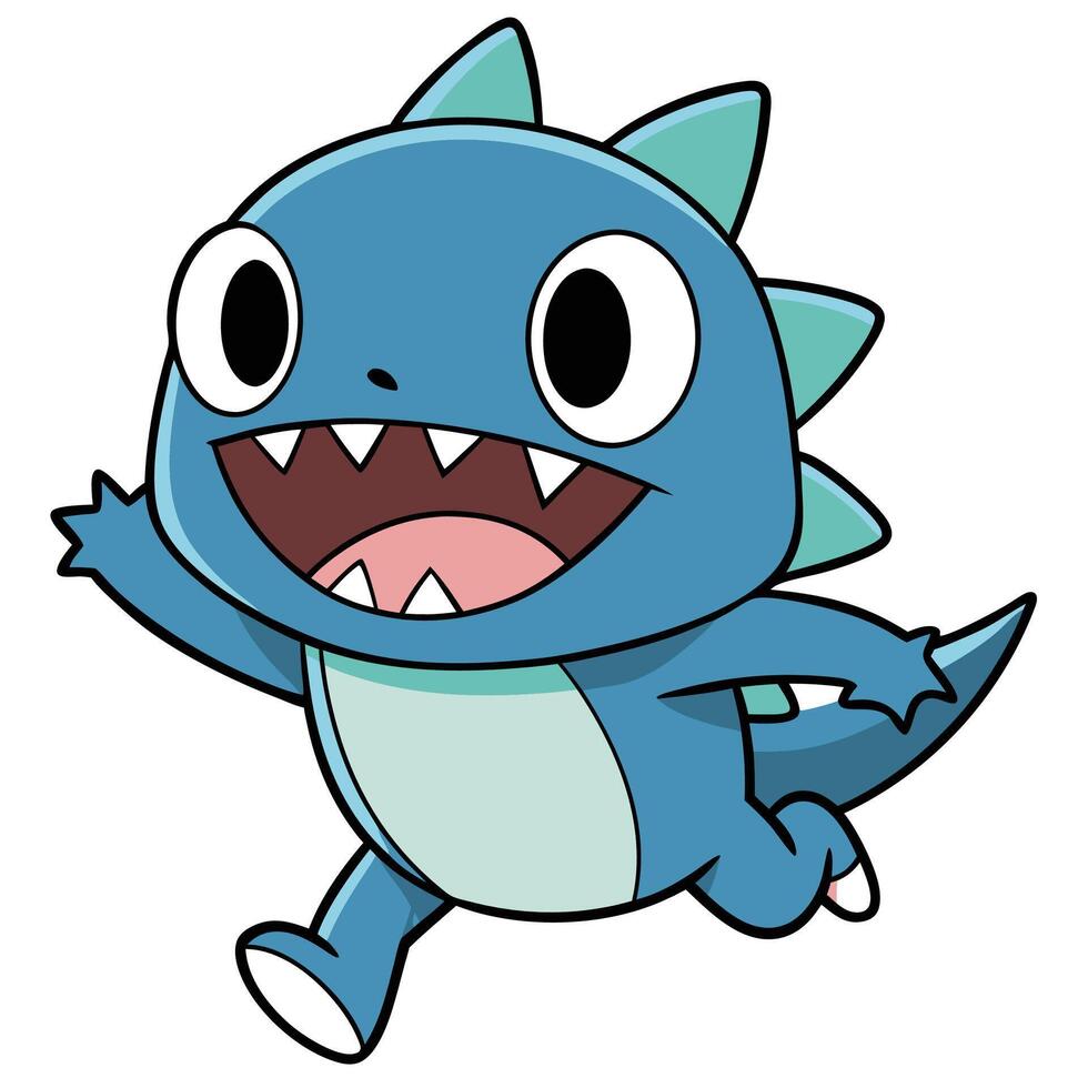 a cartoon blue dinosaur running with its mouth open vector