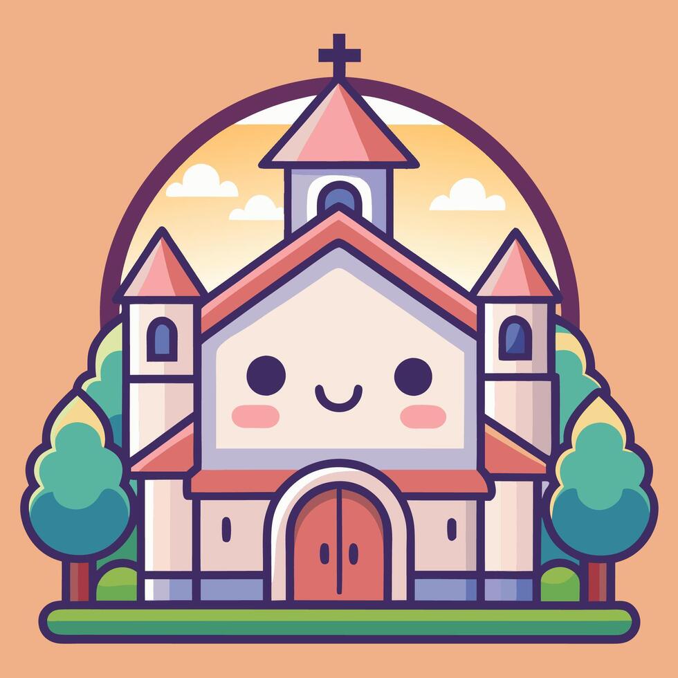 church with a smiley face white background vector