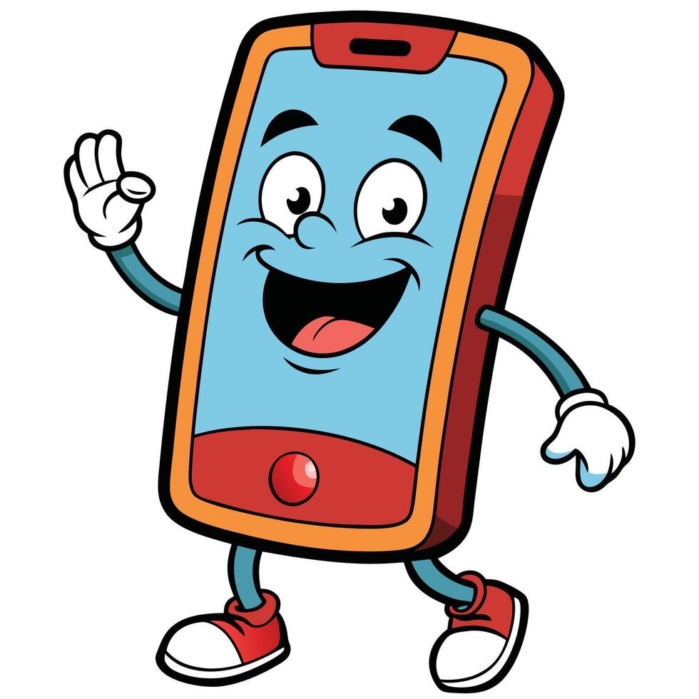 mobile phone cartoon mascot waving illustration vector