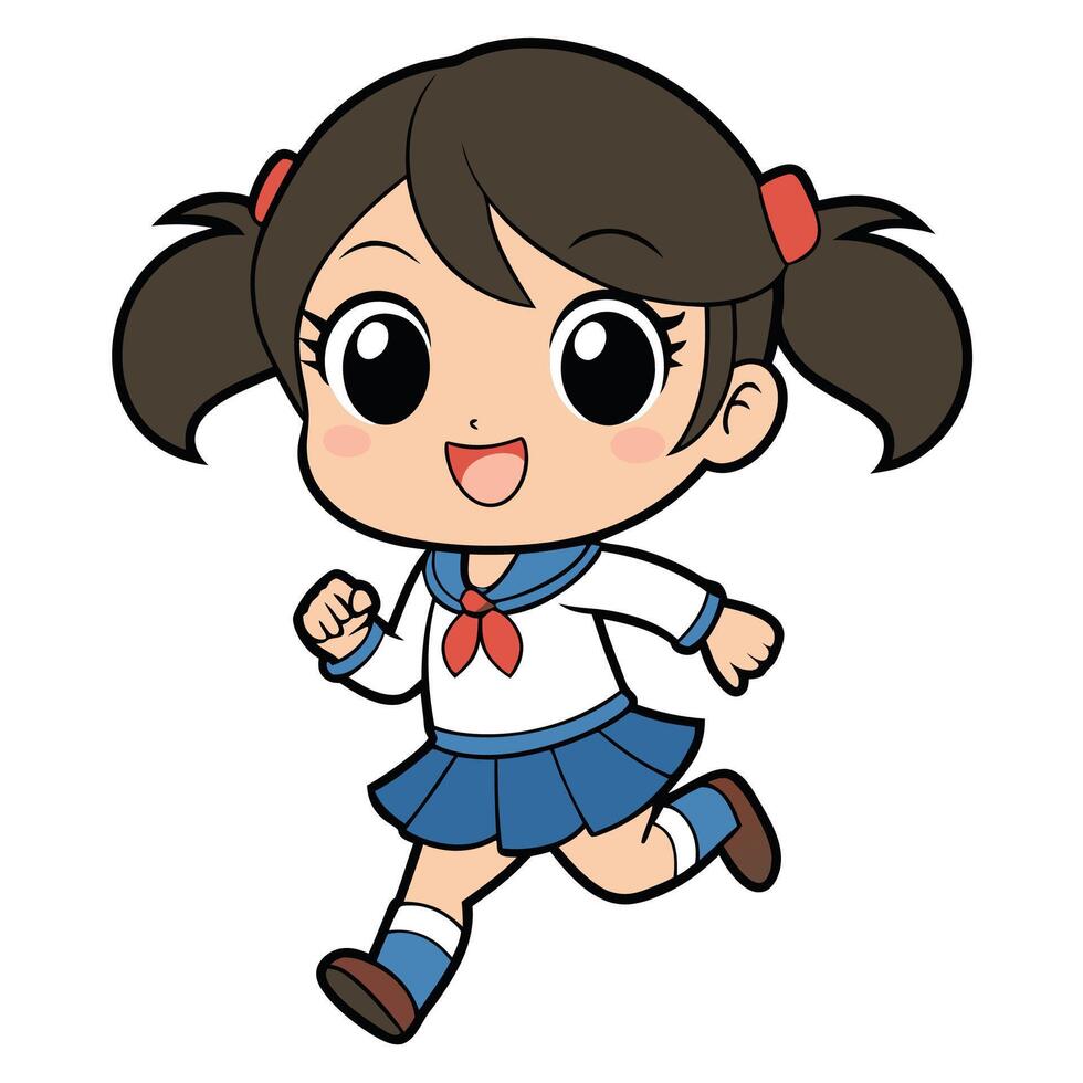 girl in a school uniform running vector