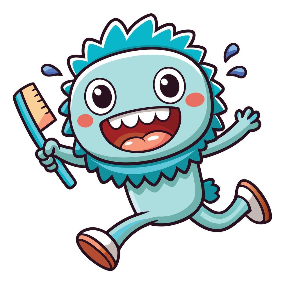 a cartoon monster running with a toothbrush vector