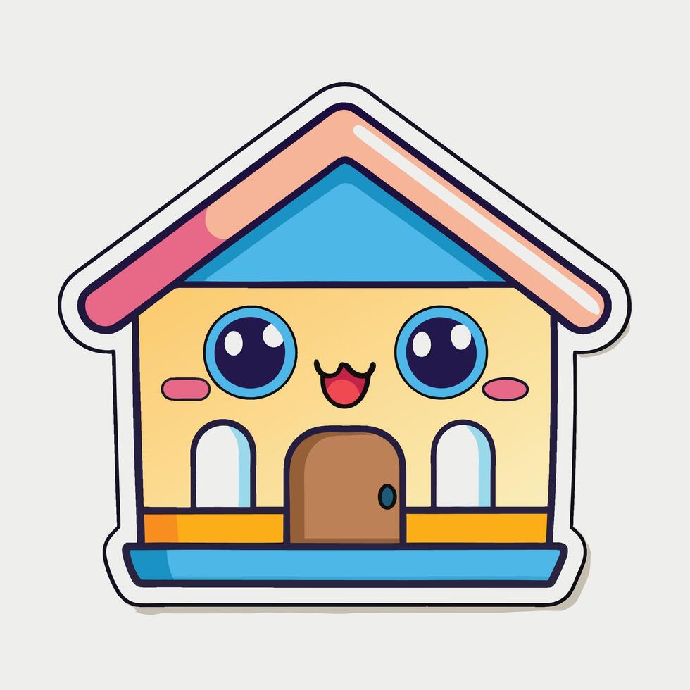 a sticker of a cute house white background vector