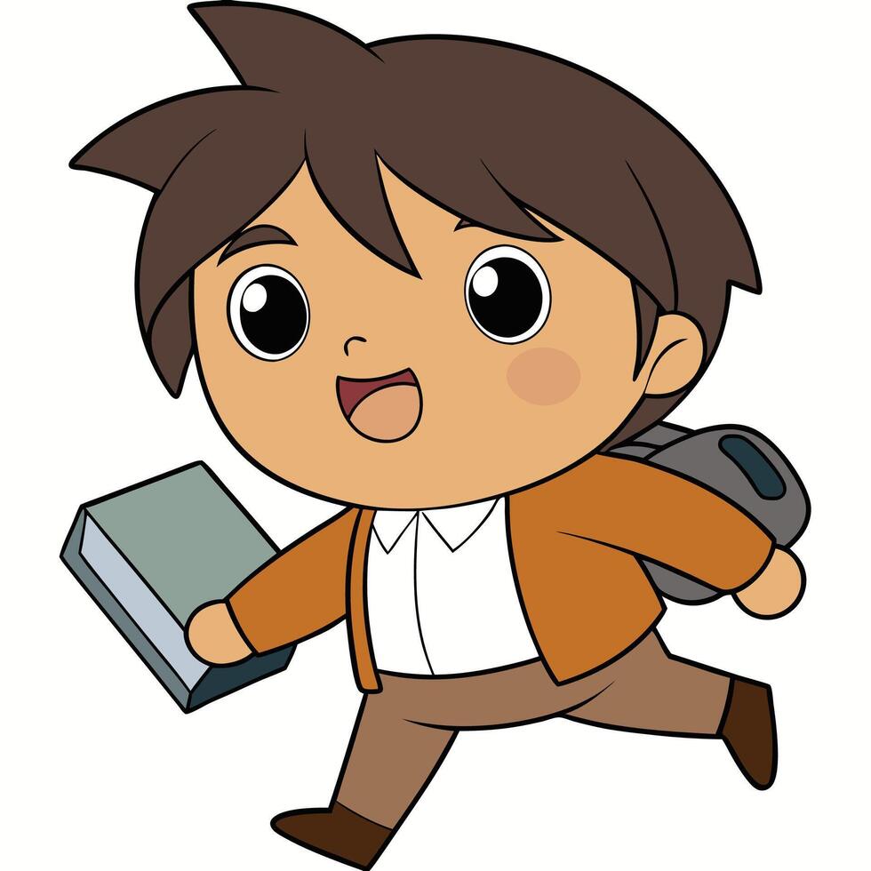 boy running with a book white background vector