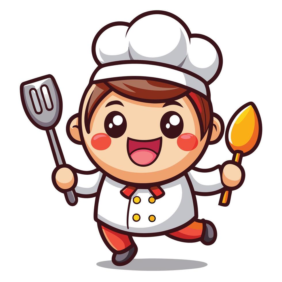 cartoon chef holding a spatula and spatula vector