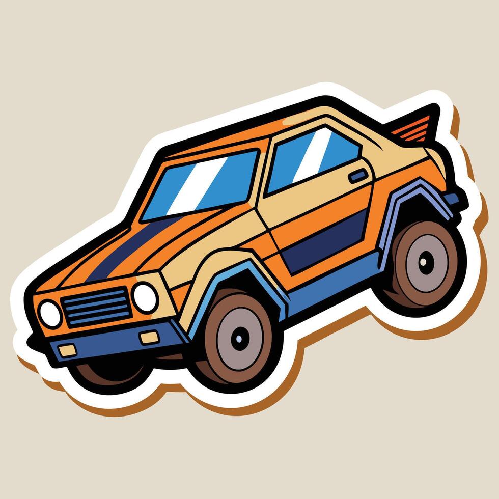 a sticker of a cartoon car with a blue stripe vector