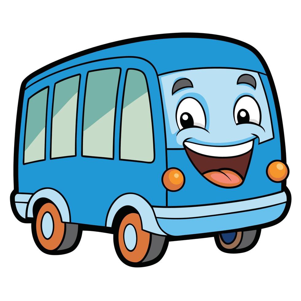 cartoon bus with smiling face illustration white background vector
