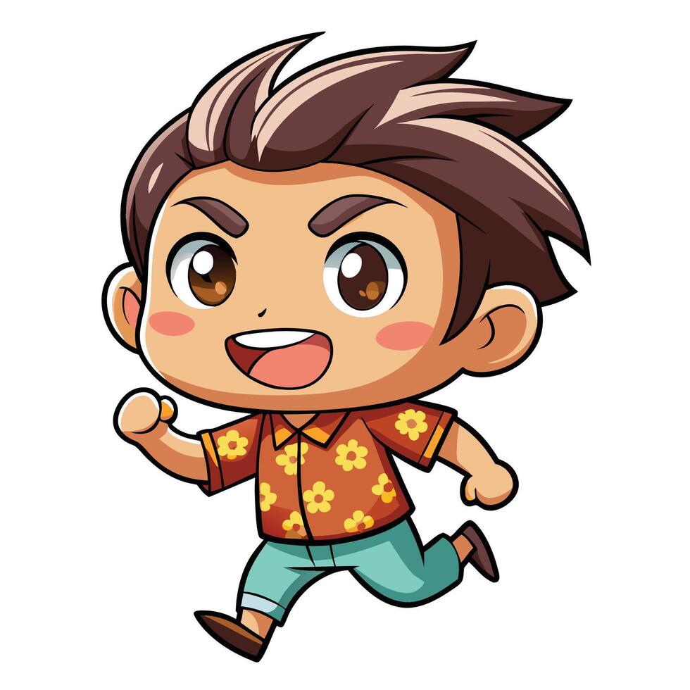 a cartoon boy running with a flower in his hand vector