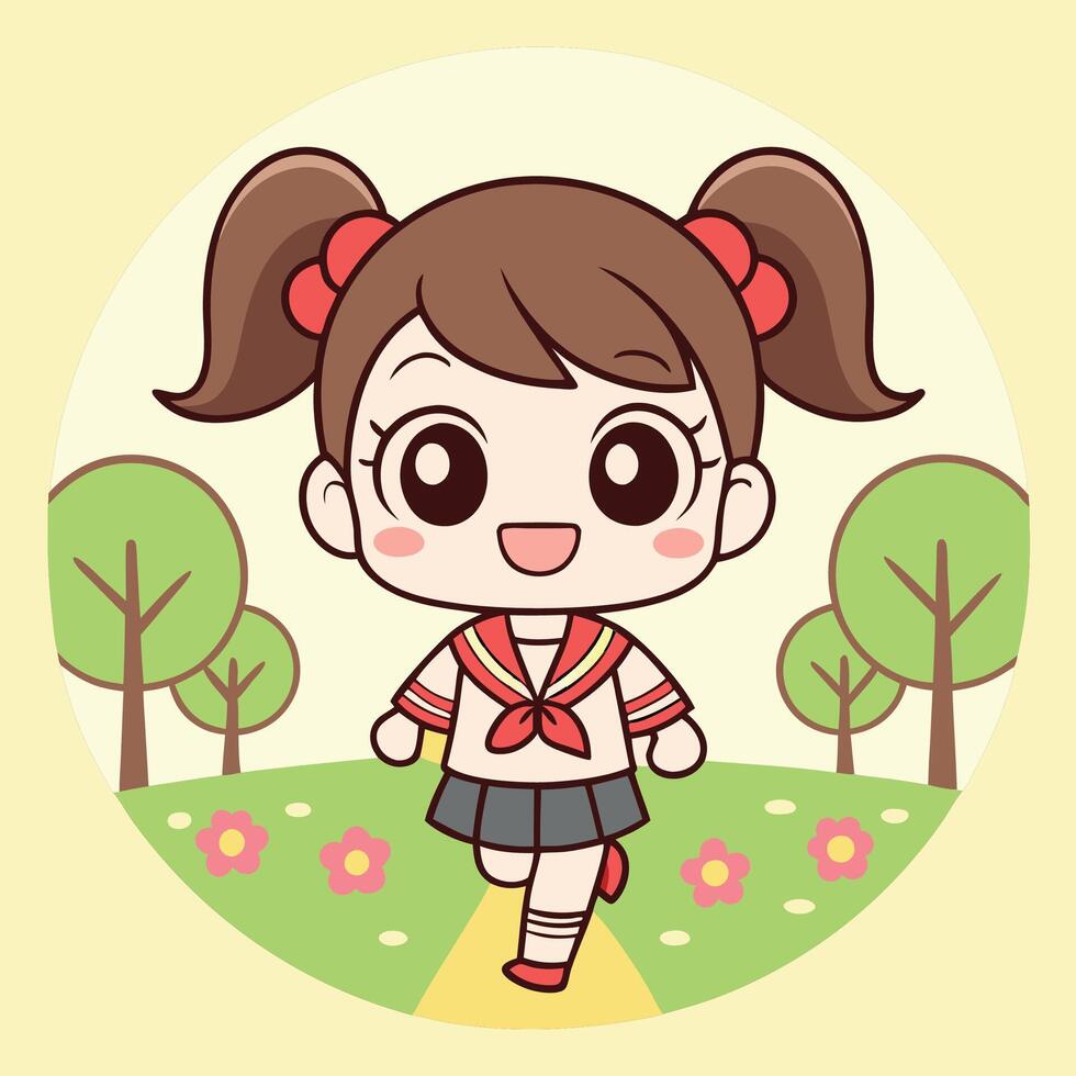 a cartoon girl in a school uniform running white backgroundwhite background vector