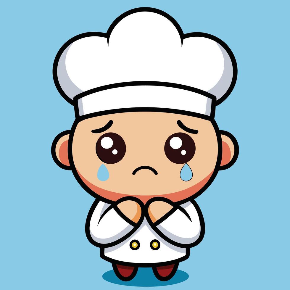 a cartoon chef crying with his hands folded white background vector