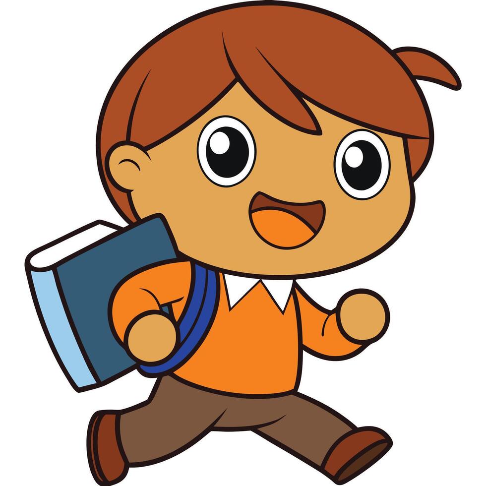 a cartoon boy running with a book in his hand vector