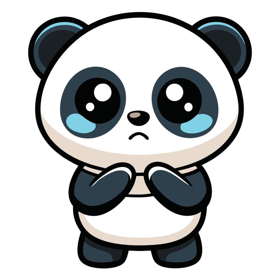 a cartoon panda bear with sad eyes white backgroundwhite background vector