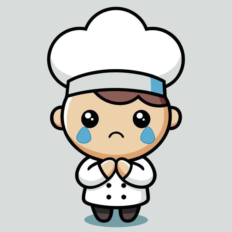 chef crying with his hands folded a white background vector