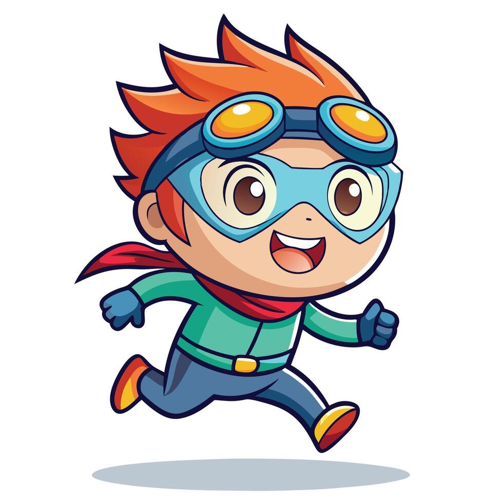 cartoon boy running with goggles and scarf vector