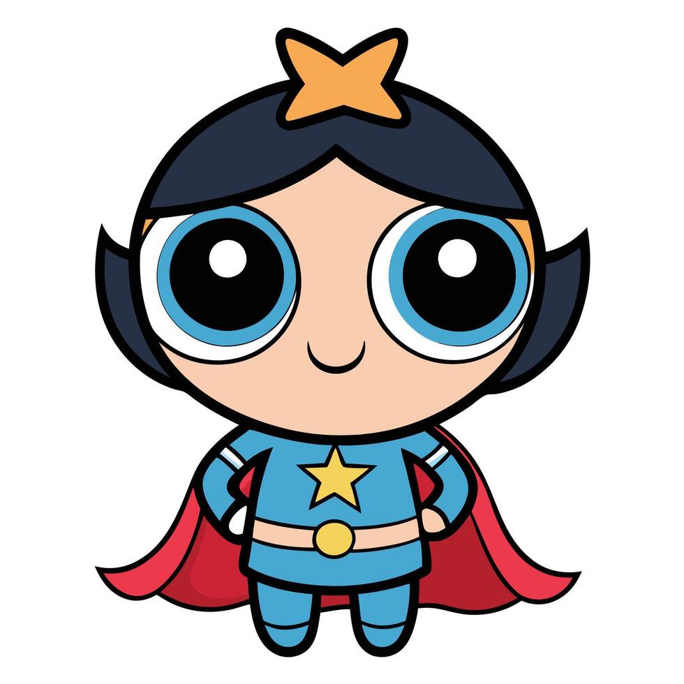 cartoon super hero girl with blue cape and star vector