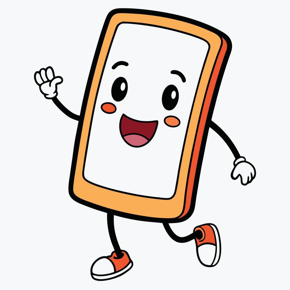 phone character running and waving vector
