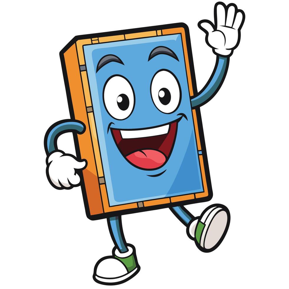 cartoon door mascot waving and smiling illustration on white background vector