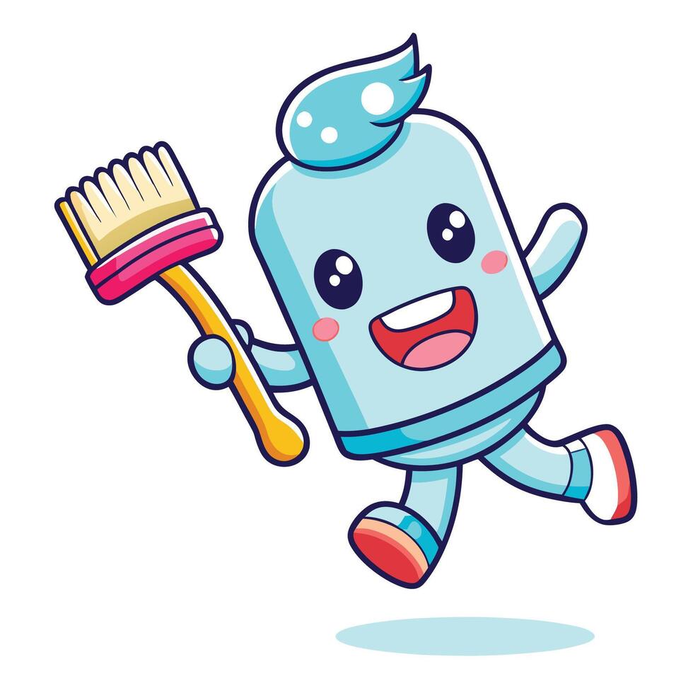 a cartoon toothbrush character running with a toothbrush vector