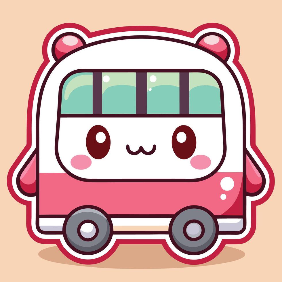 a cute pink bus with eyes and a smile a white background vector