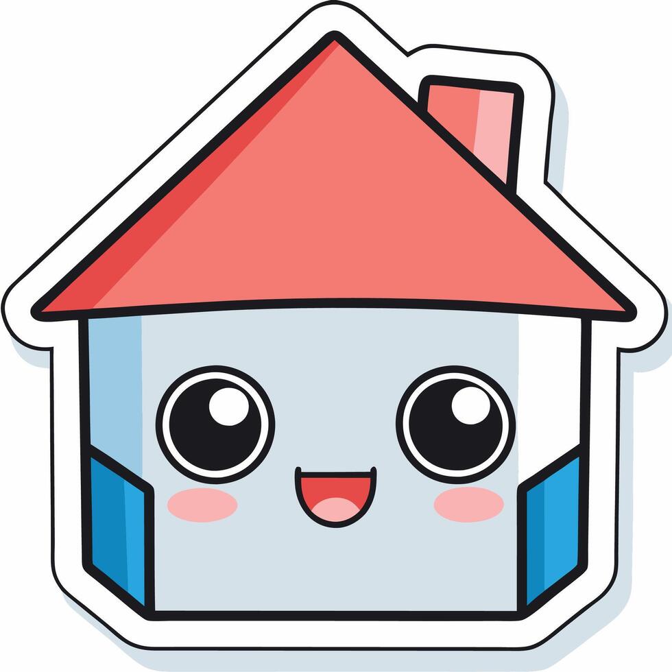a sticker of a house with a red roof and eyes vector