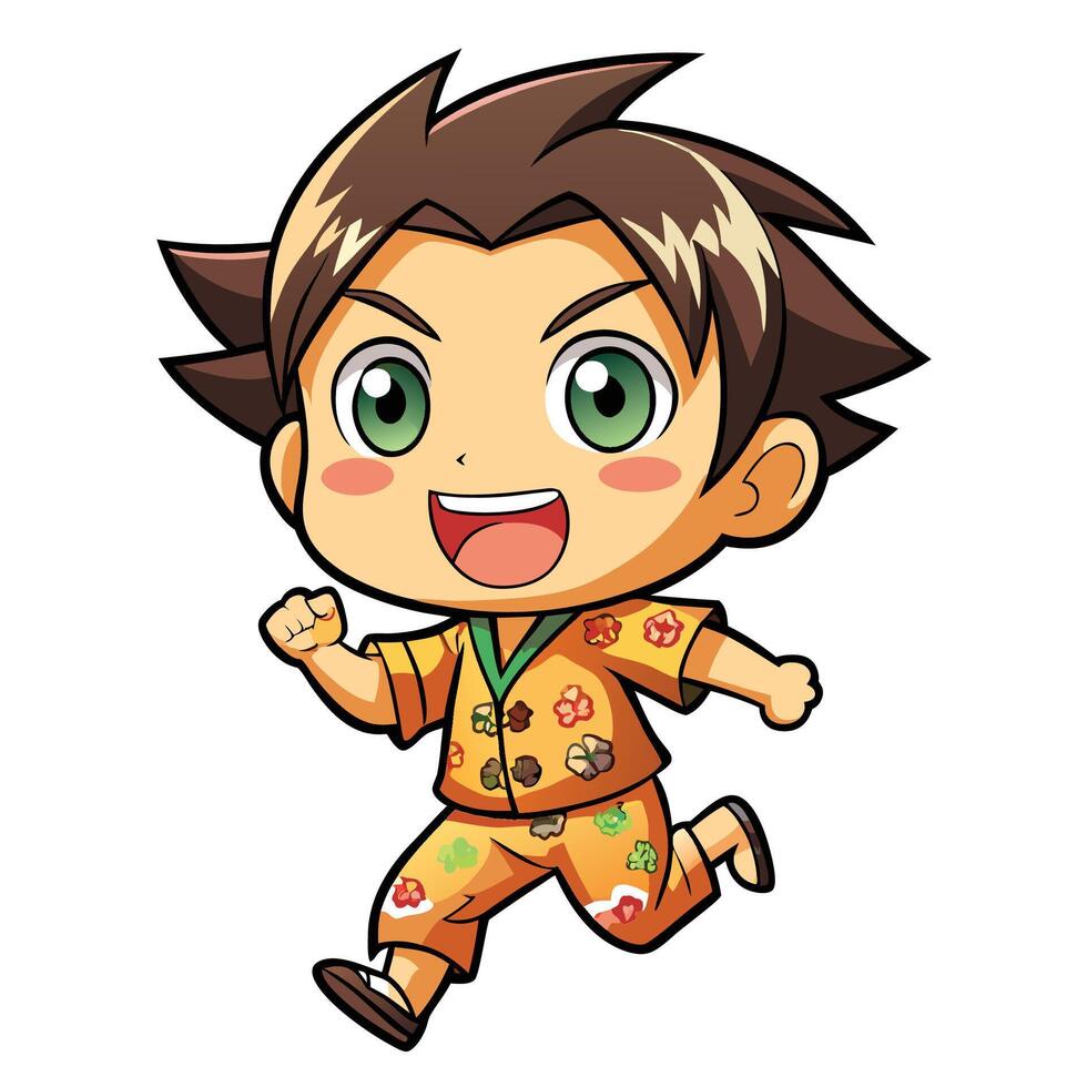 a cartoon character running with an orange and green shirt vector