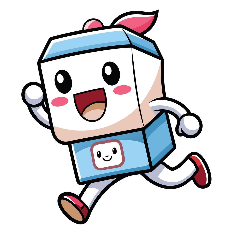 a cartoon milk carton running with a smile vector