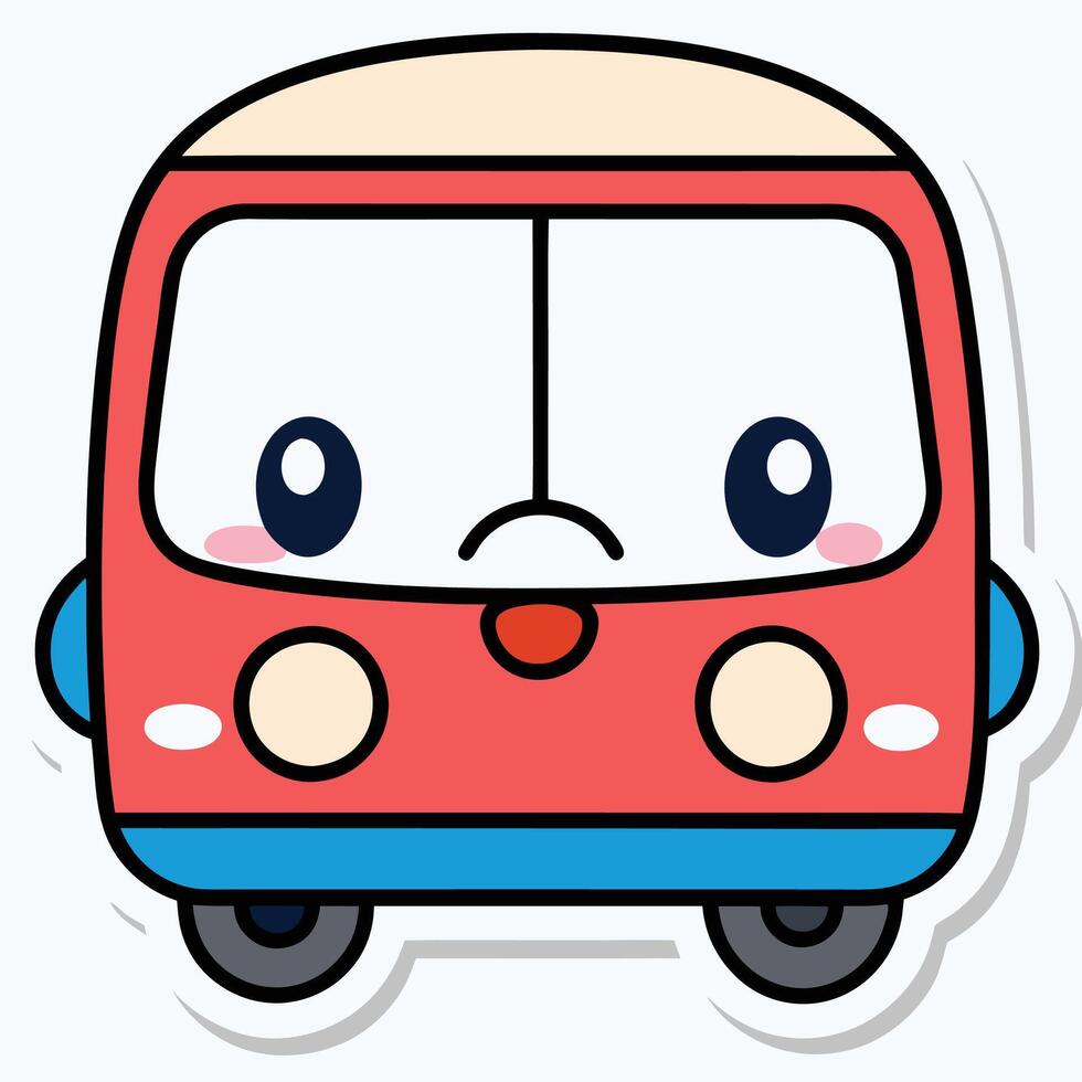 a sticker of a red bus with eyes vector