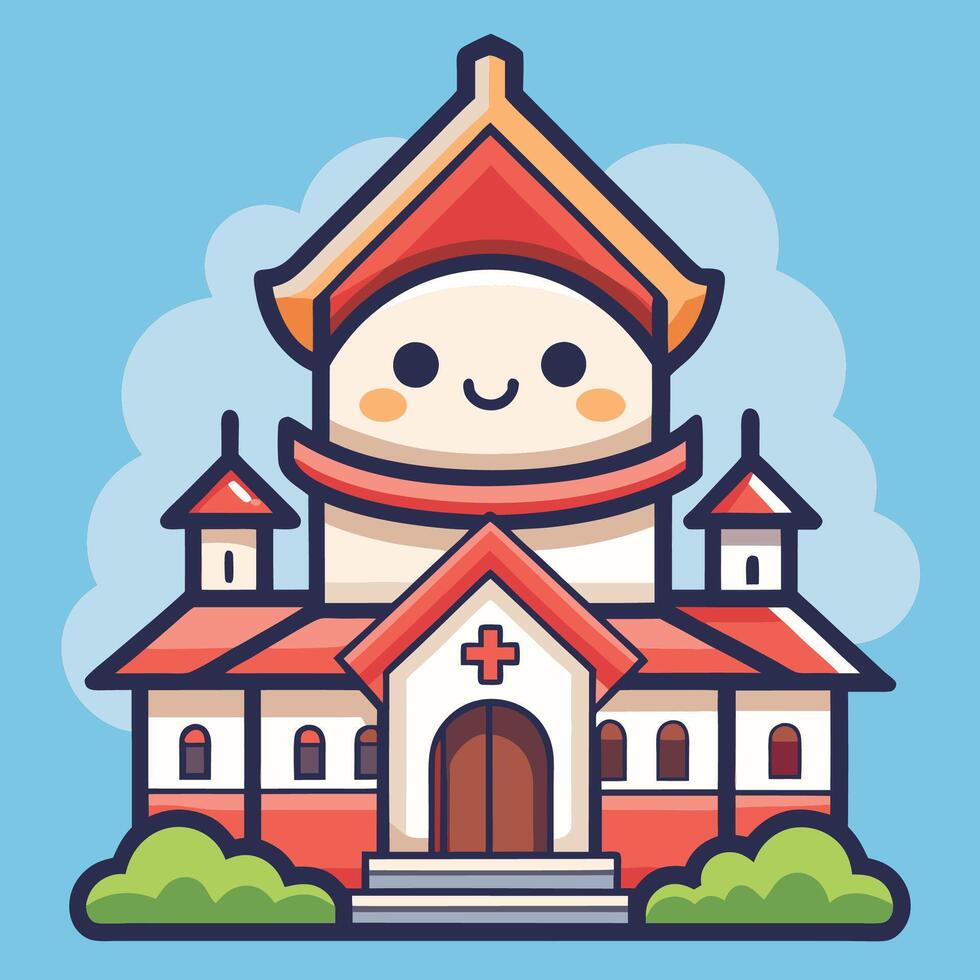 a cartoon church with a red vector