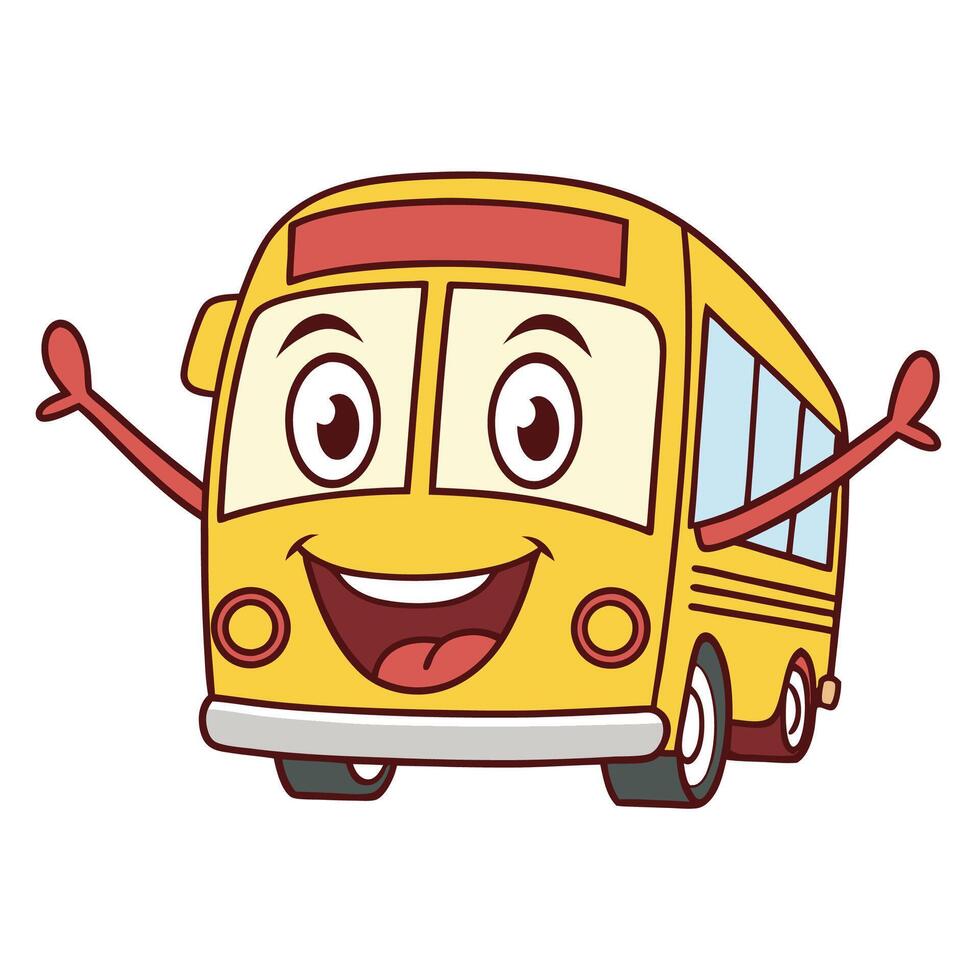 cartoon bus with arms up and smiling vector