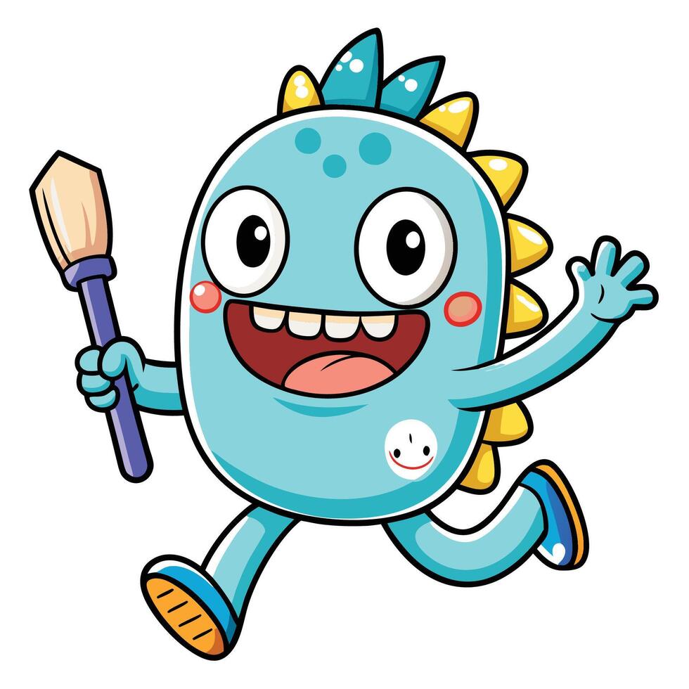 a cartoon monster running with a brush in his hand vector