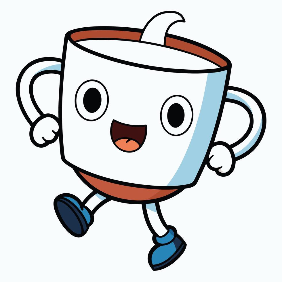 a cartoon cup with eyes and legs running vector