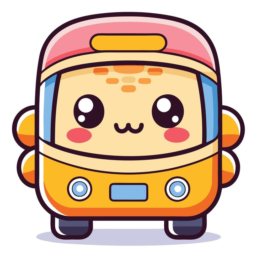 a cartoon bus with a face and eyes white background vector