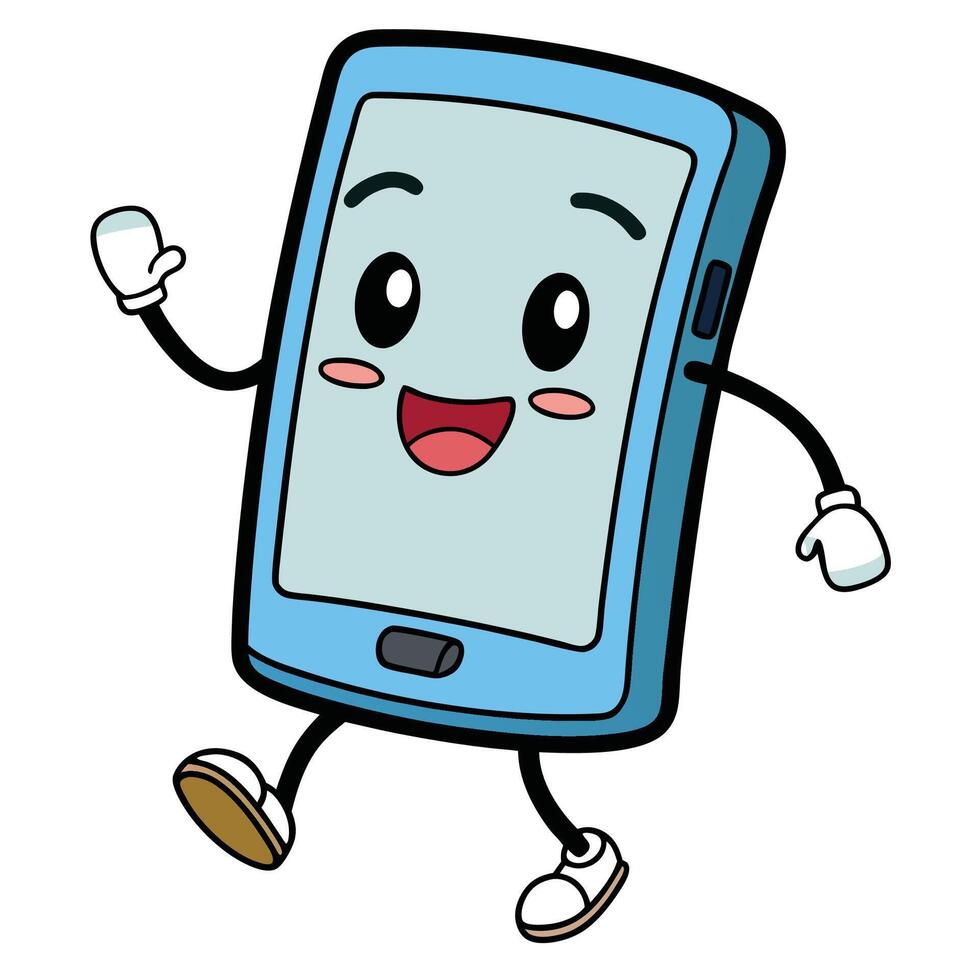 a cartoon phone running with its arms up vector