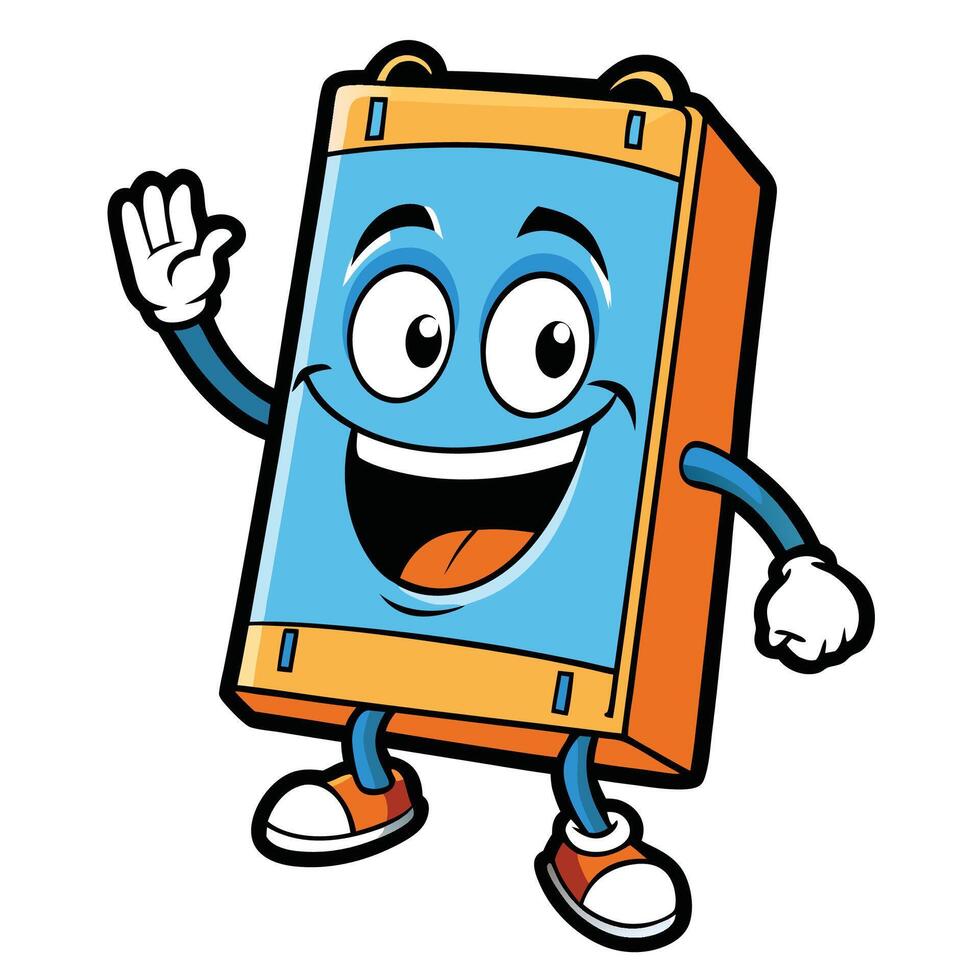 a cartoon suitcase waving and smiling vector