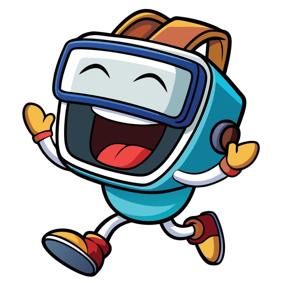 a cartoon robot running with reality headset on vector