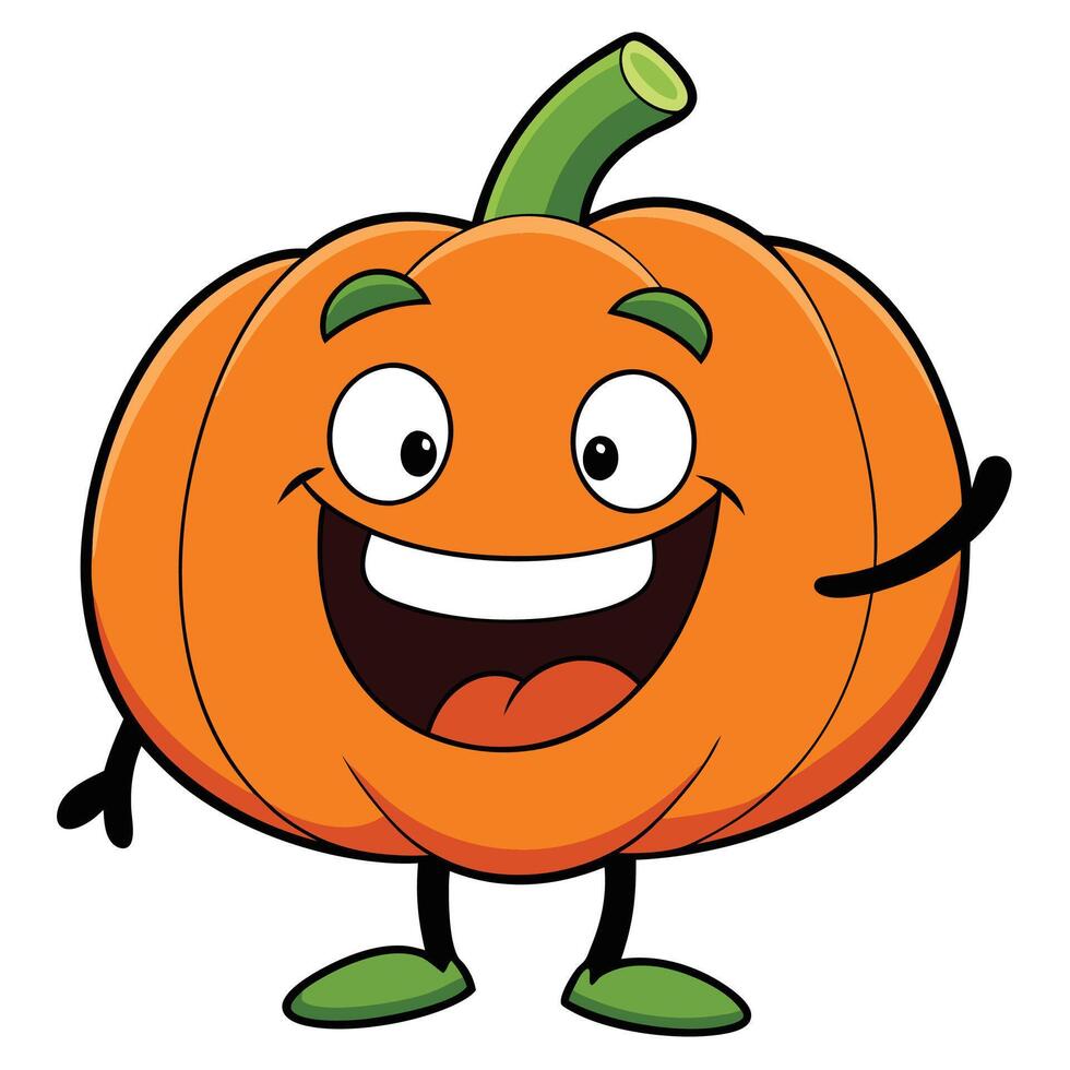 a cartoon pumpkin character waving and smiling vector